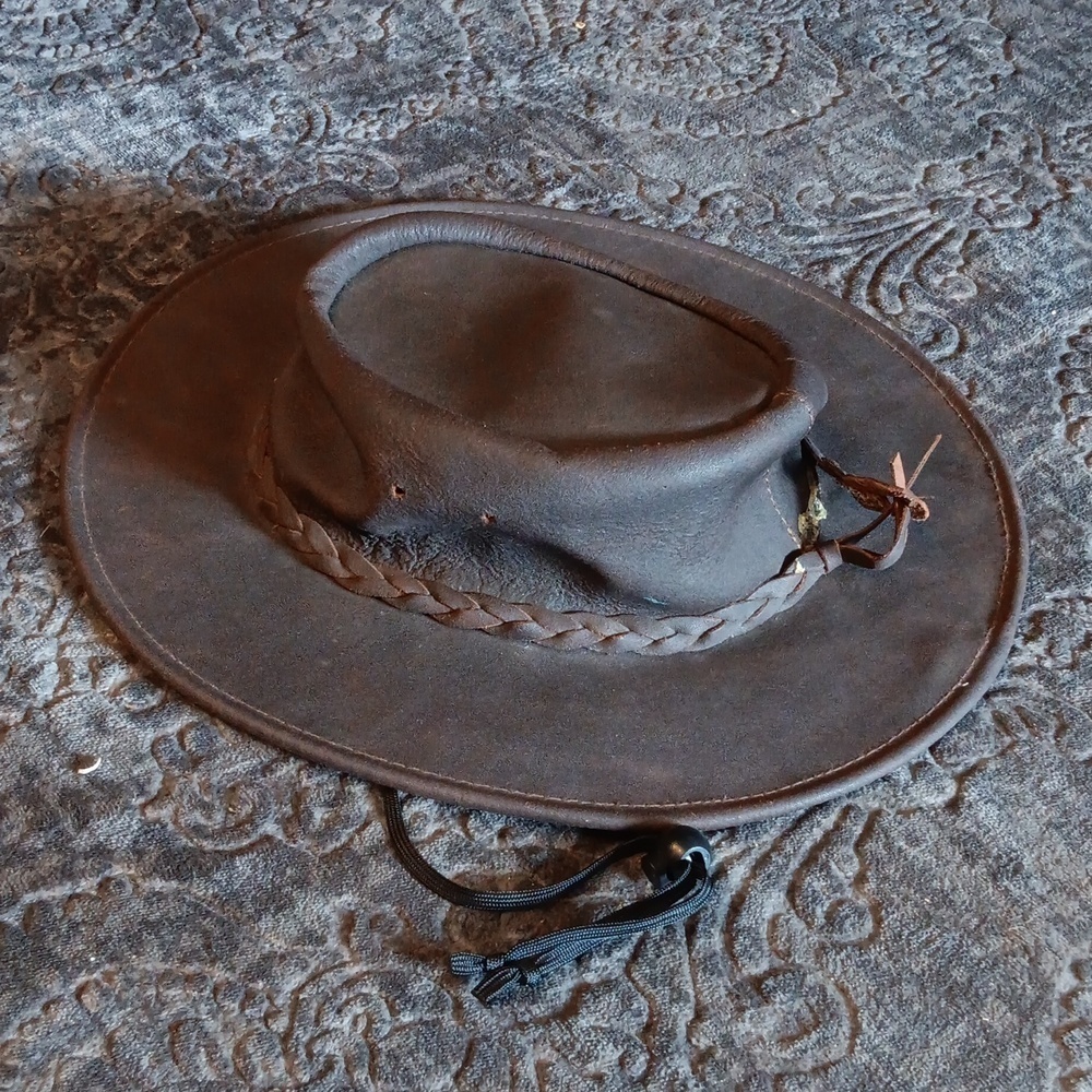Vintage Mens MINNETONKA Brown Leather Cowboy Hat, The Fold Up Hat